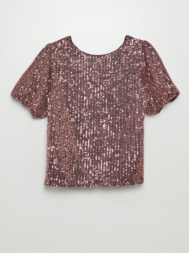 Blouse manches courtes à sequins Rose - Kiabi