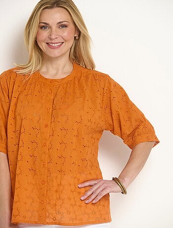 Blouse manches courtes broderie anglaise - Afibel