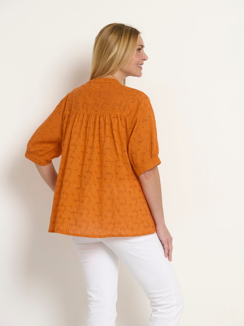 Blouse manches courtes broderie anglaise - Afibel Orange - Kiabi