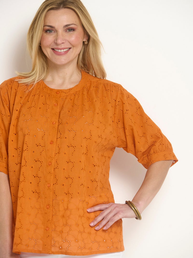 Blouse manches courtes broderie anglaise - Afibel Orange - Kiabi