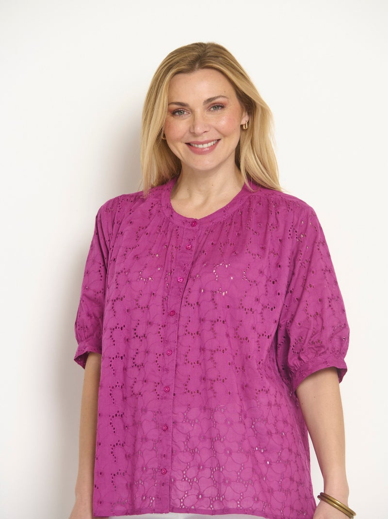 Blouse manches courtes broderie anglaise - Afibel Violet - Kiabi