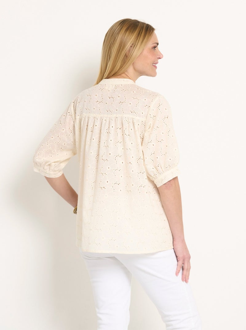 Blouse manches courtes broderie anglaise Ecru - Kiabi