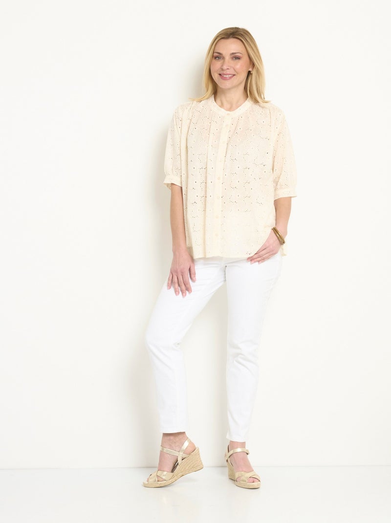 Blouse manches courtes broderie anglaise Ecru - Kiabi