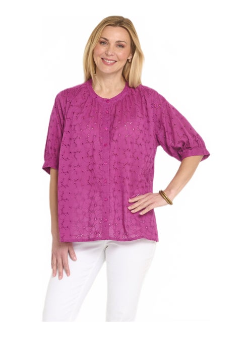 Blouse manches courtes broderie anglaise - Kiabi