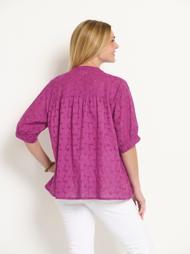 Blouse manches courtes broderie anglaise Violet - Kiabi