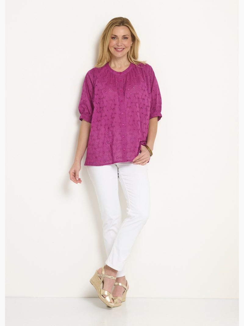 Blouse manches courtes broderie anglaise Violet - Kiabi