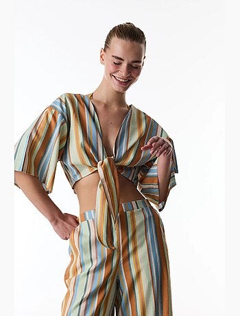 Blouse manches courtes en lin à rayures penti