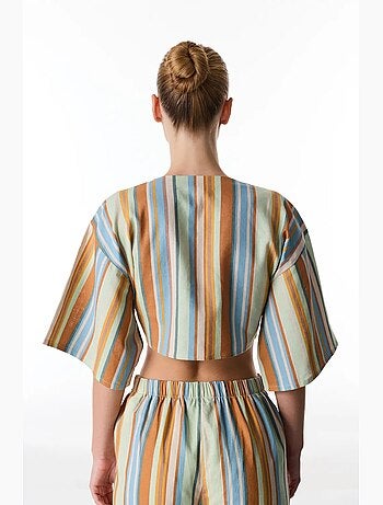 Blouse manches courtes en lin à rayures penti