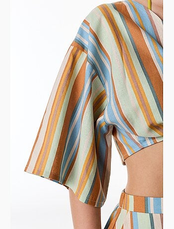 Blouse manches courtes en lin à rayures penti