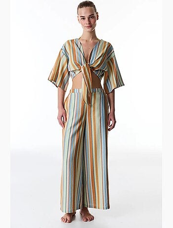 Blouse manches courtes en lin à rayures penti