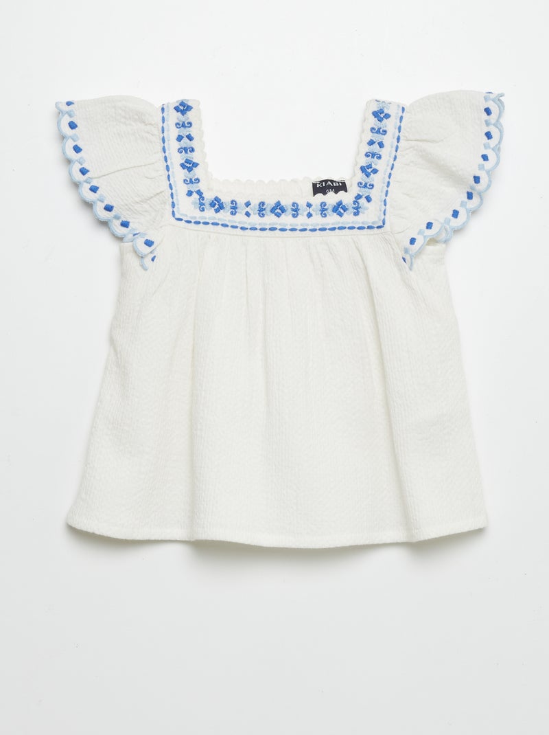 Blouse manches courtes en seersucker Beige - Kiabi