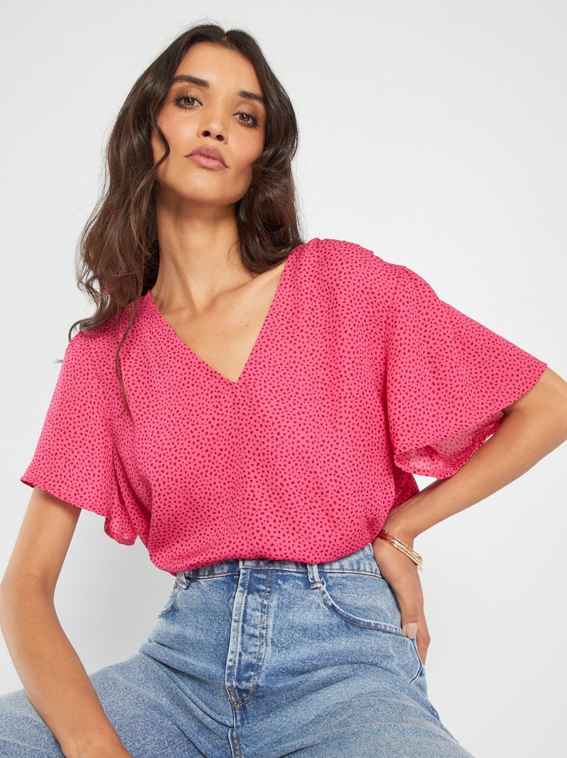 Blouse manches courtes imprimée Rose - Kiabi