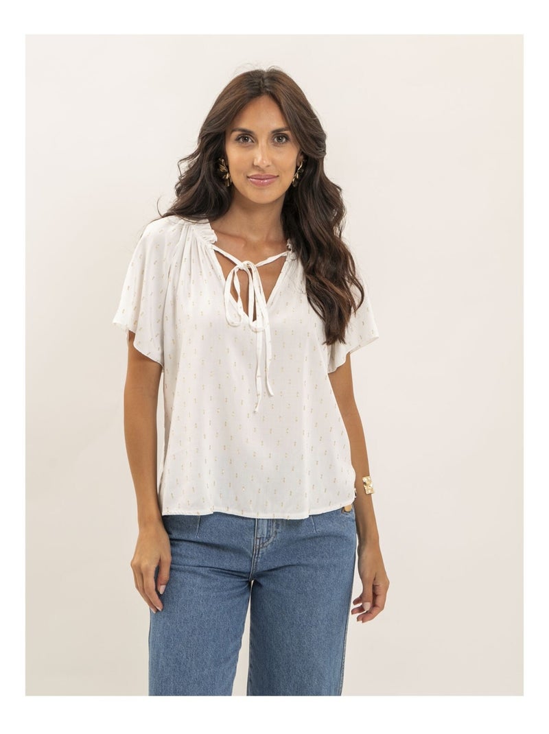 Blouse manches courtes motifs lurex FIKOL Blanc - Kiabi