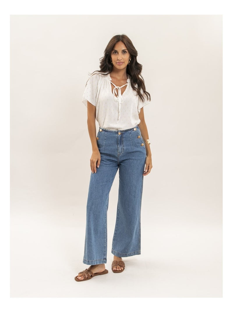 Blouse manches courtes motifs lurex FIKOL Blanc - Kiabi