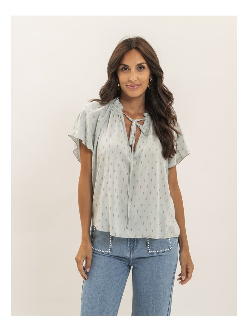 Blouse manches courtes motifs lurex FIKOL Gris clair - Kiabi