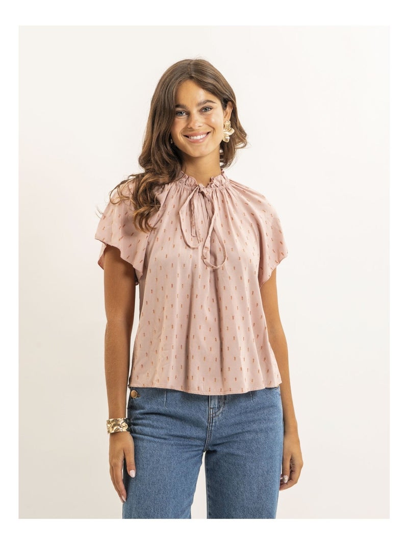Blouse manches courtes motifs lurex FIKOL Rose - Kiabi