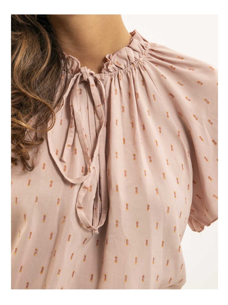Blouse manches courtes motifs lurex FIKOL Rose - Kiabi