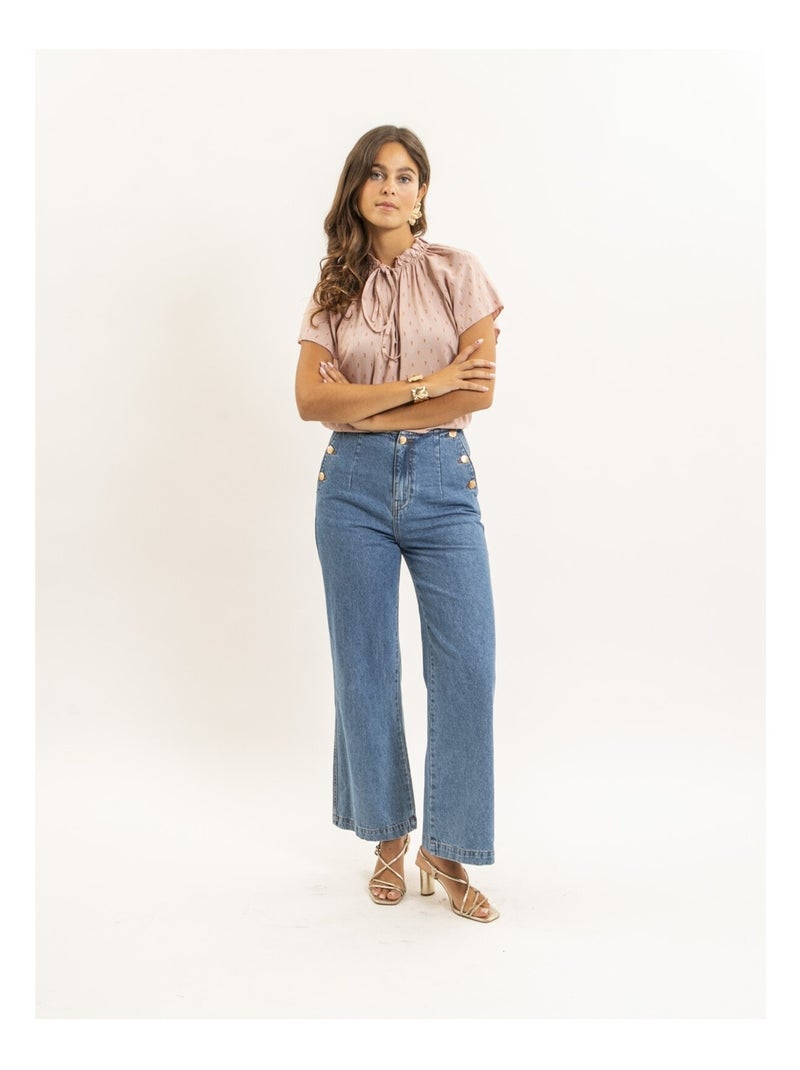 Blouse manches courtes motifs lurex FIKOL Rose - Kiabi