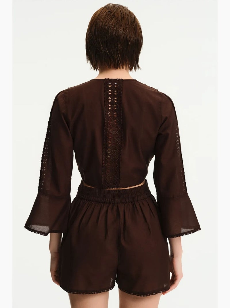 Blouse manches courtes penti Marron chocolat - Kiabi