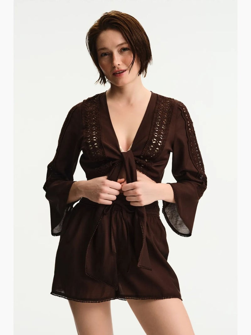 Blouse manches courtes penti Marron chocolat - Kiabi