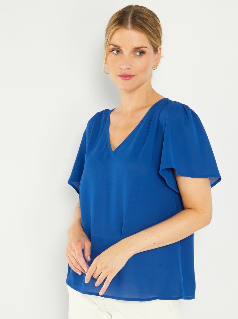 Blouse manches courtes unie bleu - Kiabi