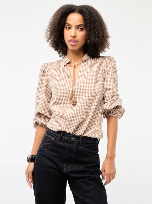 Blouse manches longues à carreaux - Kiabi