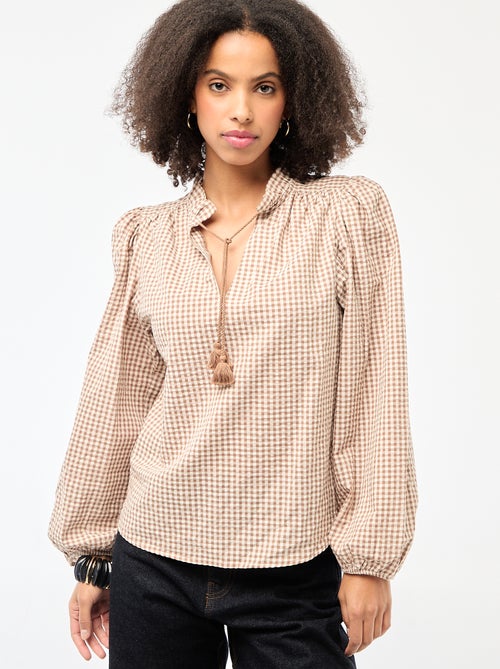 Blouse manches longues à carreaux - Kiabi