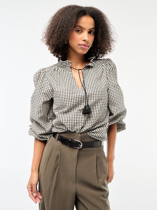 Blouse manches longues à carreaux - Kiabi