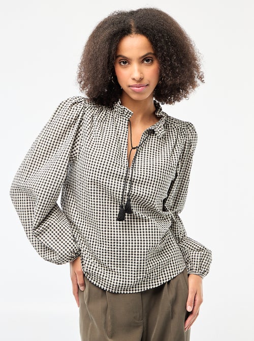 Blouse manches longues à carreaux - Kiabi