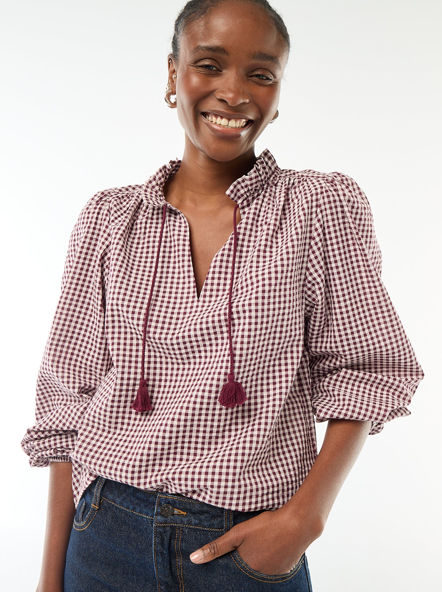 Blouse manches longues à carreaux