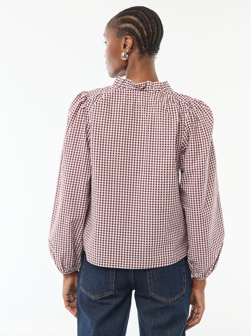 Blouse manches longues à carreaux Rose - Kiabi