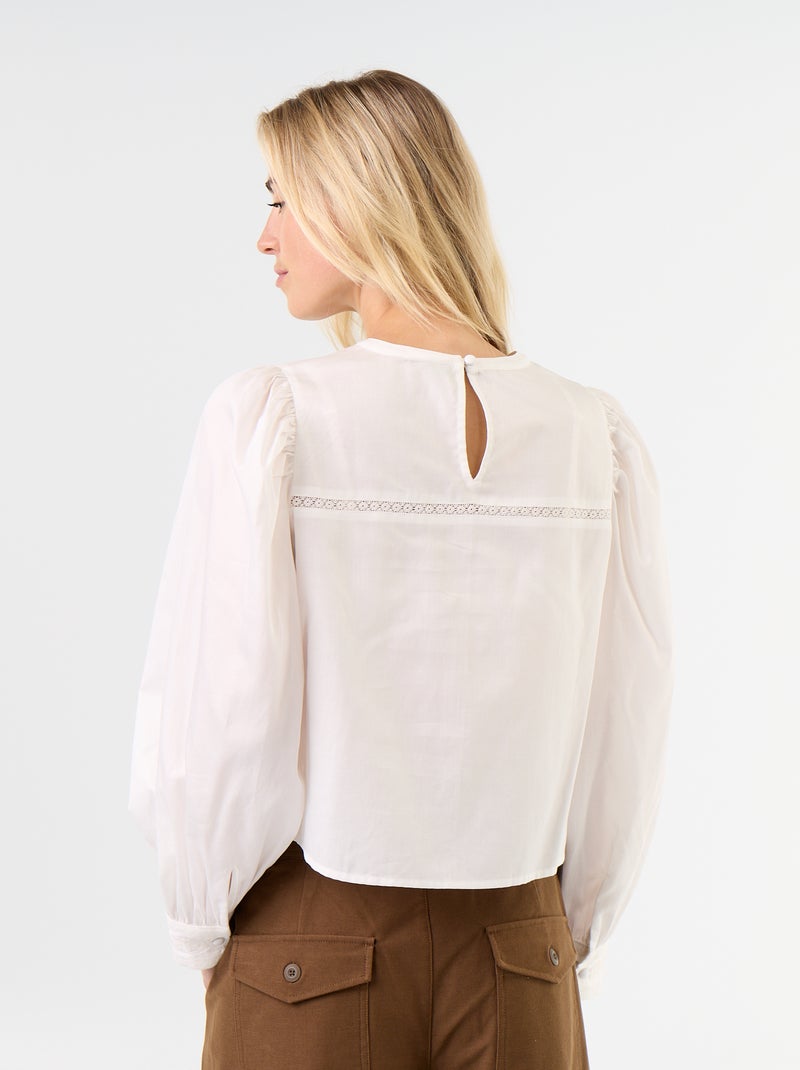 Blouse manches longues avec broderies Blanc - Kiabi