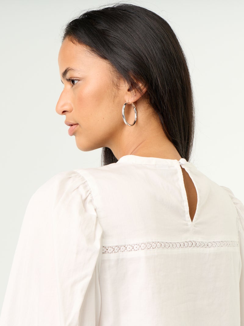 Blouse manches longues avec broderies Blanc - Kiabi