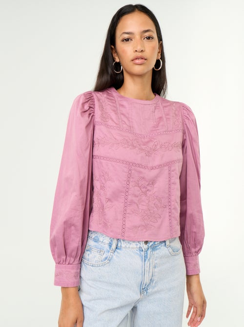 Blouse manches longues avec broderies - Kiabi