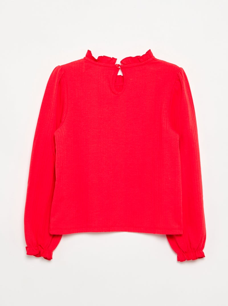 Blouse manches longues avec col volanté Rouge - Kiabi