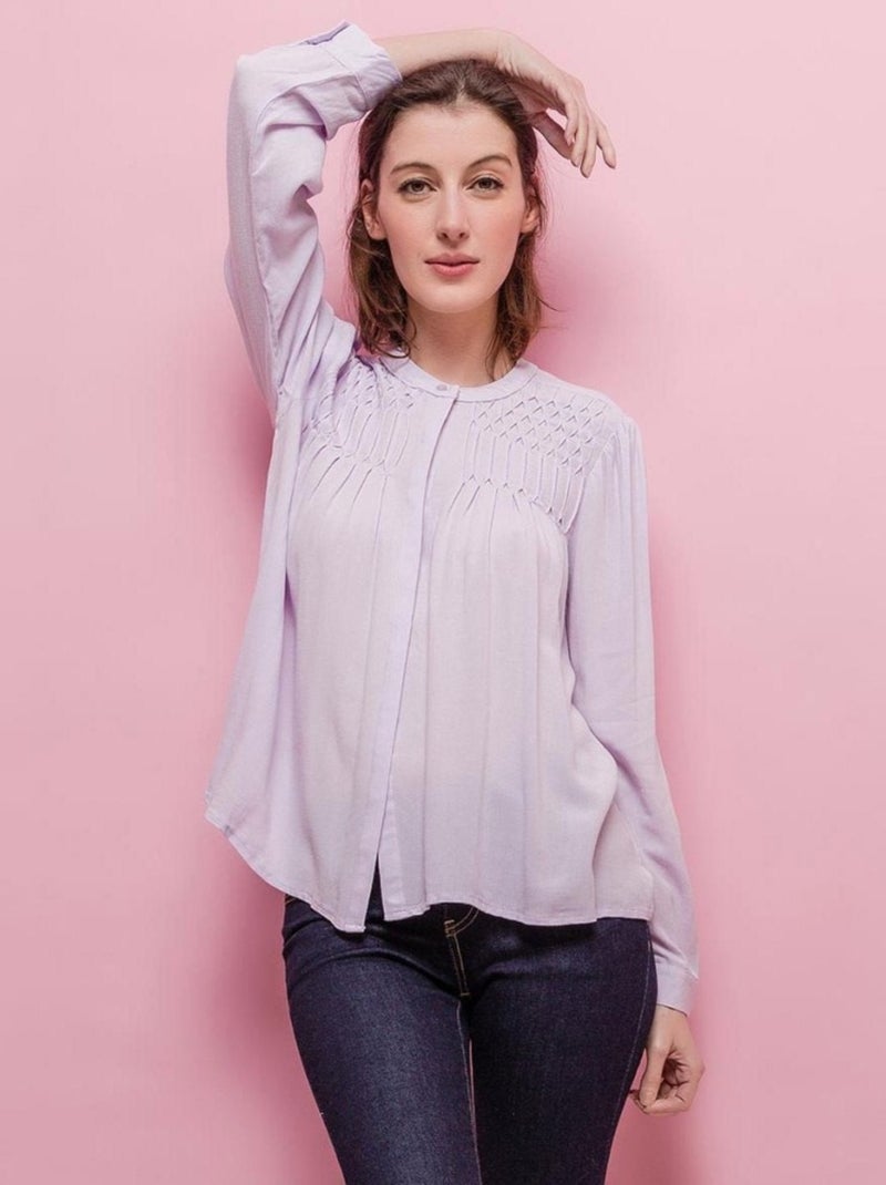 Blouse manches longues avec smocks blanc Blanc - Kiabi