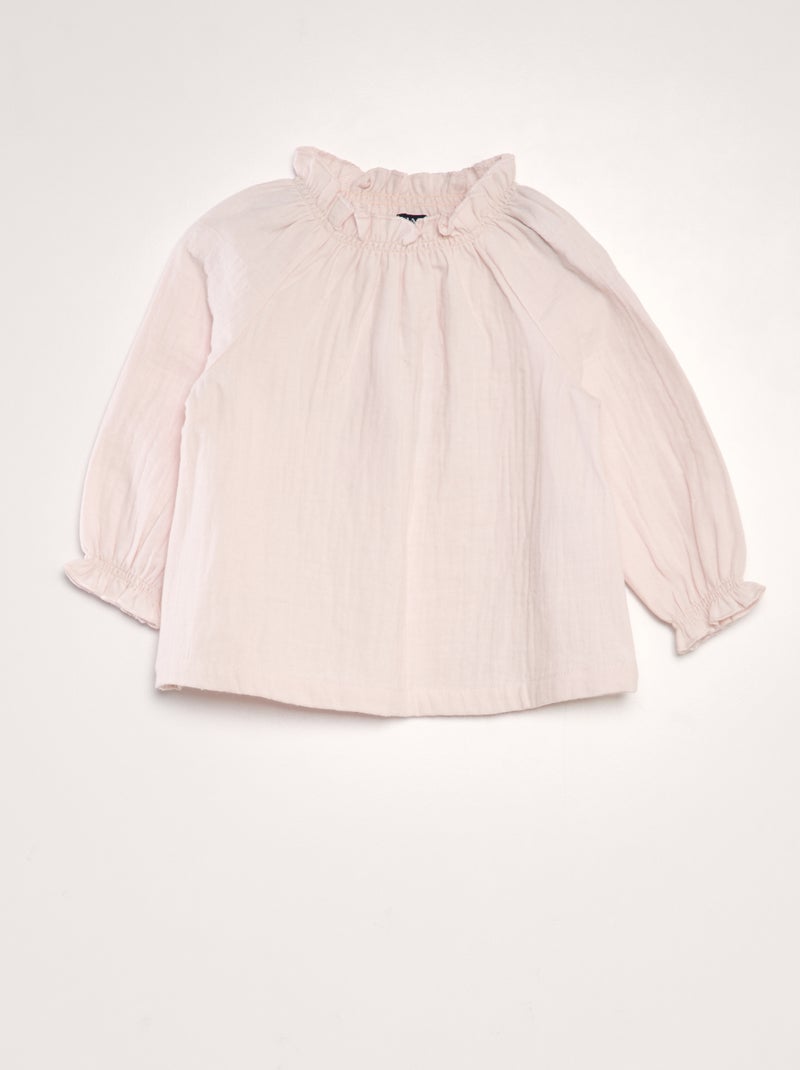 Blouse manches longues col volantée Rose - Kiabi