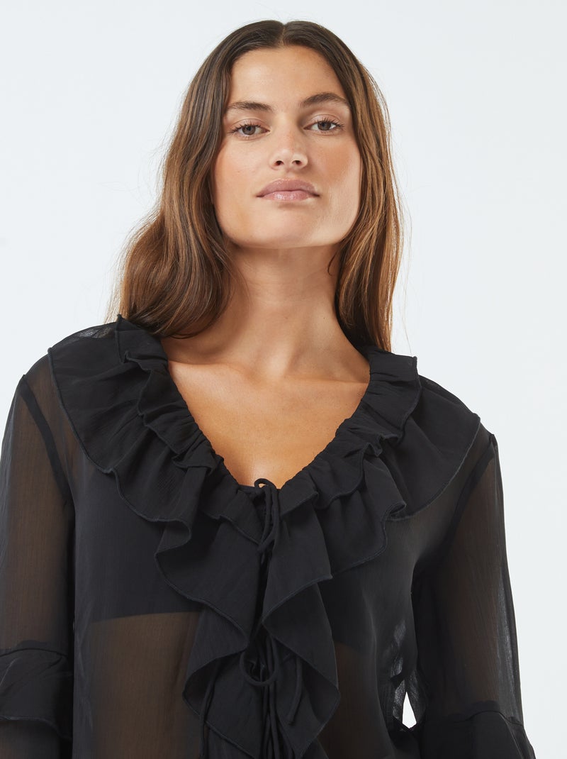 Blouse Blanche Col Noeud Noir Scarlet Roos – Taille 38/40, Manches Longues, En Polyester