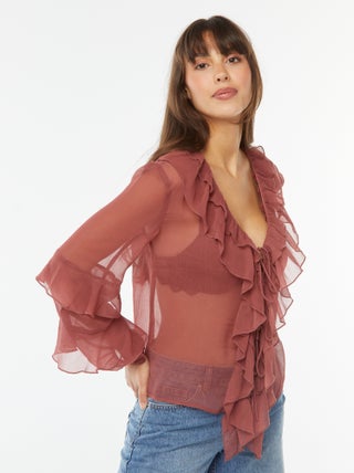 Blouse manches longues volantée