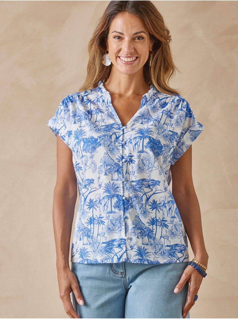 Blouse manches T fluide - DAXON Bleu Multicolore - Kiabi