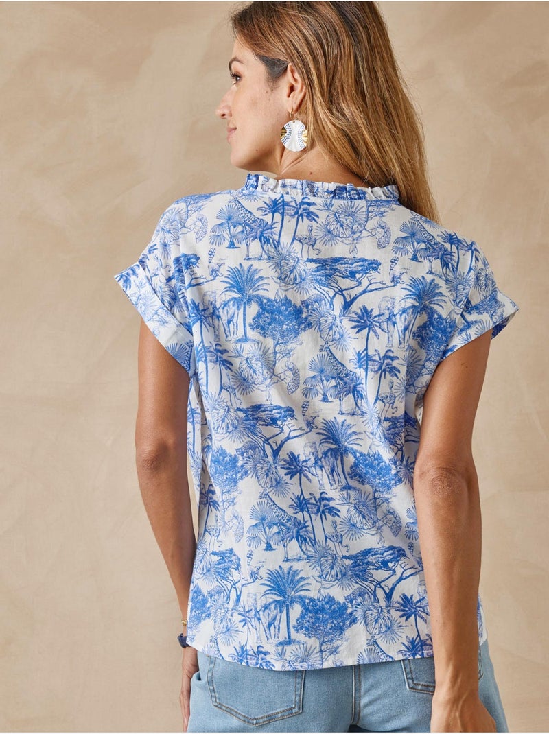 Blouse manches T fluide - DAXON Bleu Multicolore - Kiabi