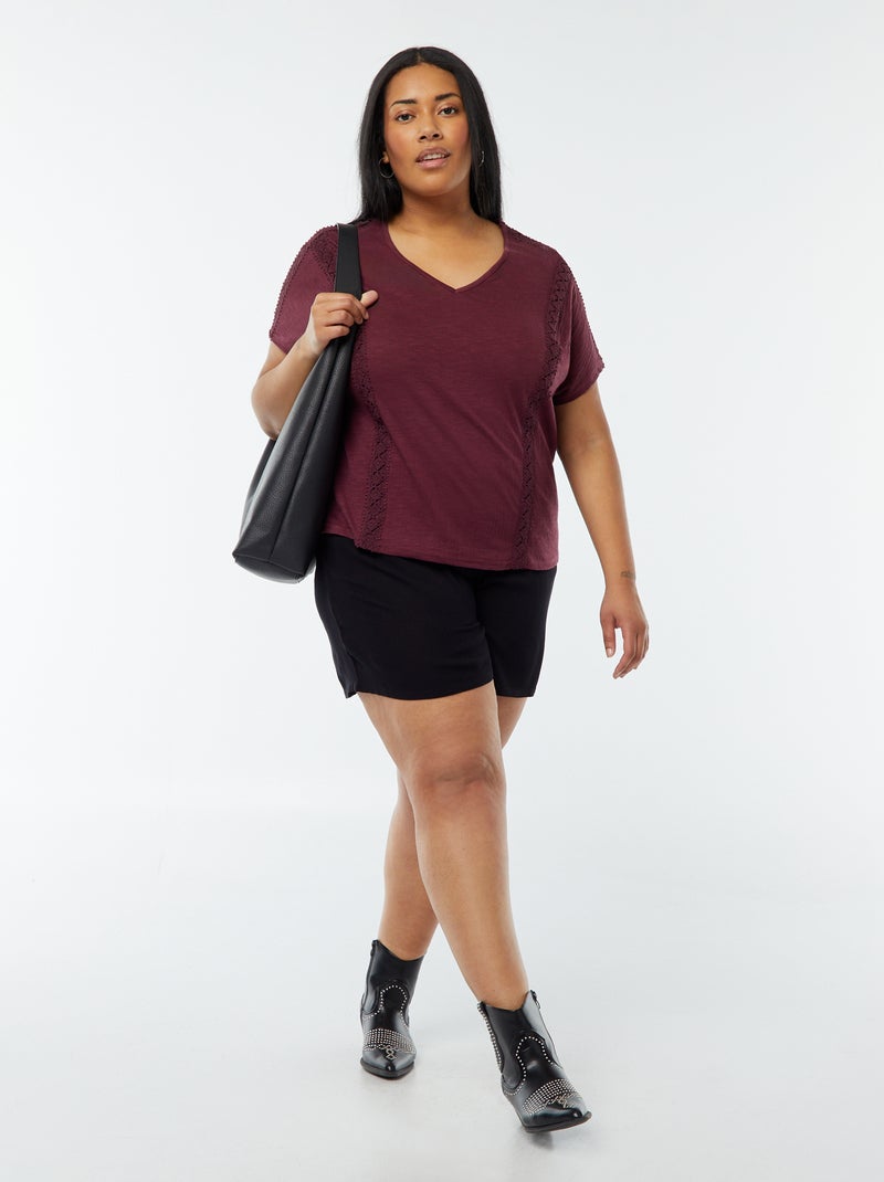 Blouse matière crêpée avec broderies Violet - Kiabi