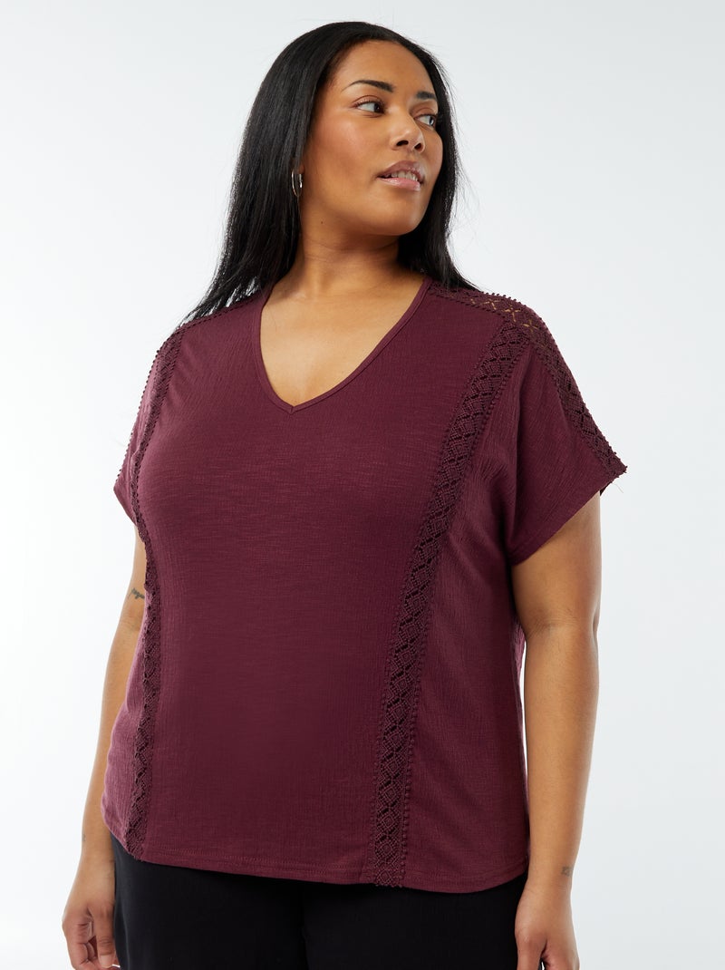 Blouse matière crêpée avec broderies Violet - Kiabi