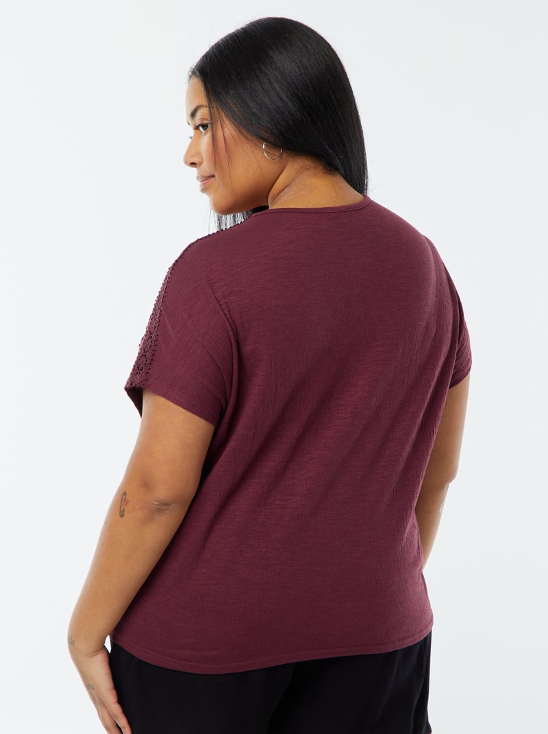 Blouse matière crêpée avec broderies Violet - Kiabi