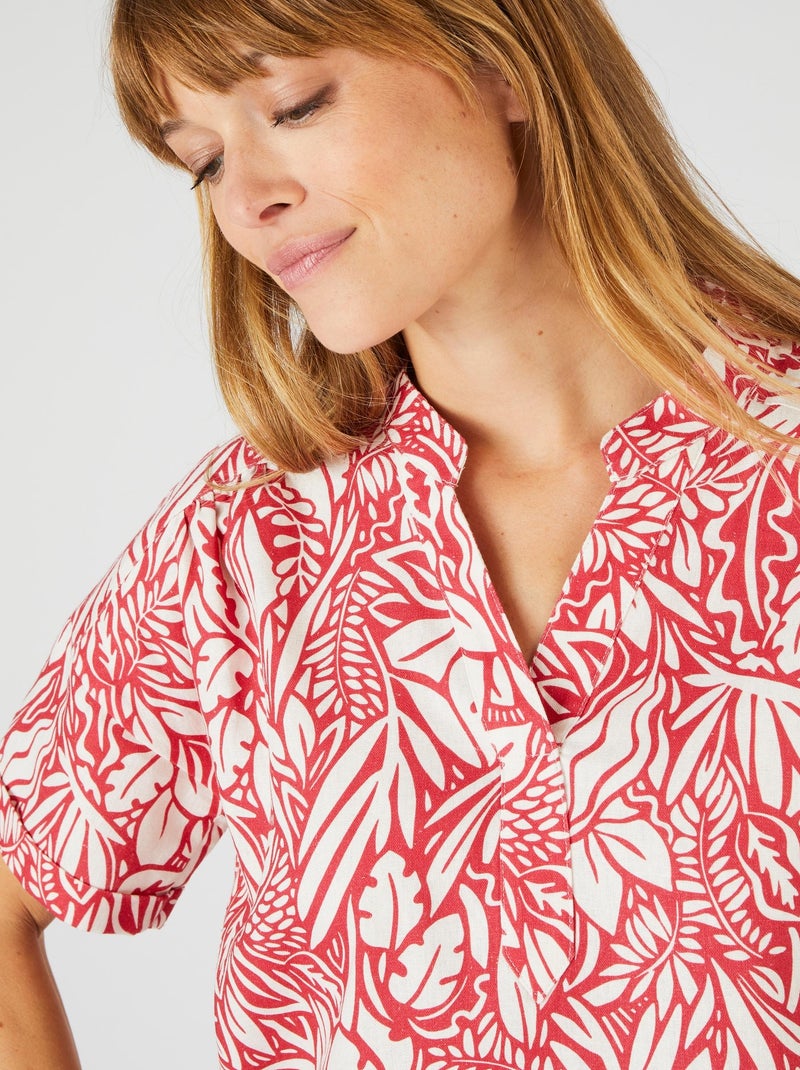 Blouse mélange lin feuillage - Damart Rouge - Kiabi