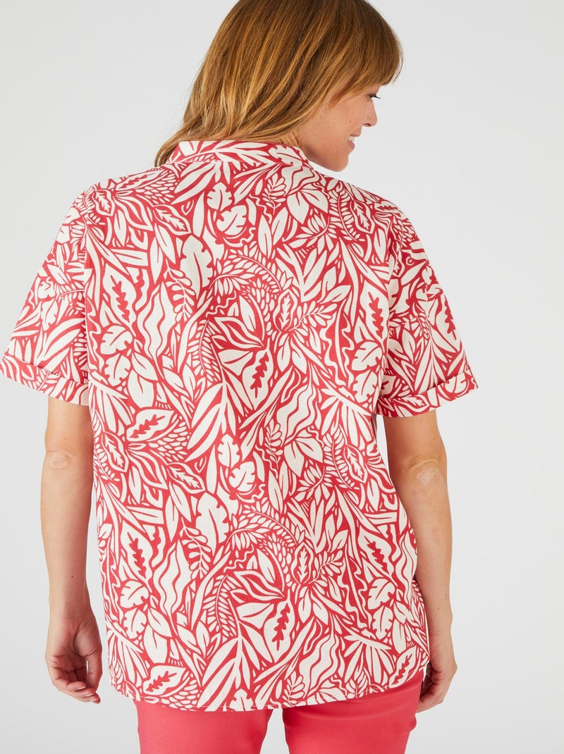 Blouse mélange lin feuillage - Damart Rouge - Kiabi