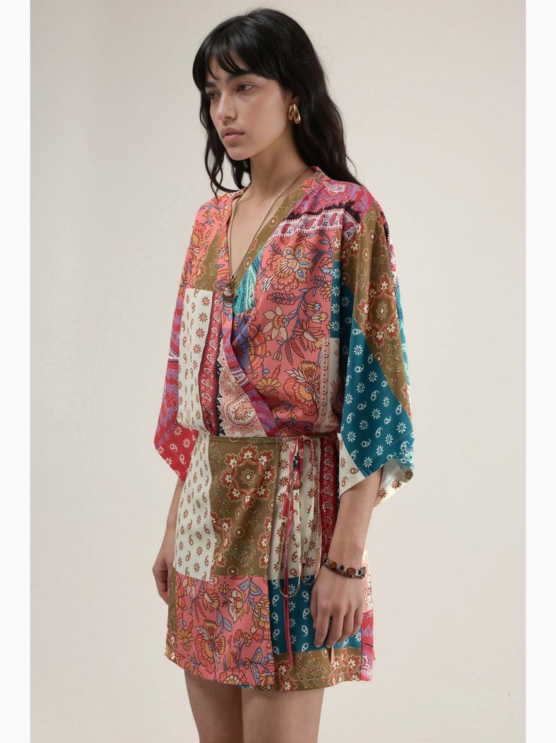 Blouse midi à col v et imprimé ethnique hiccup Rose - Kiabi