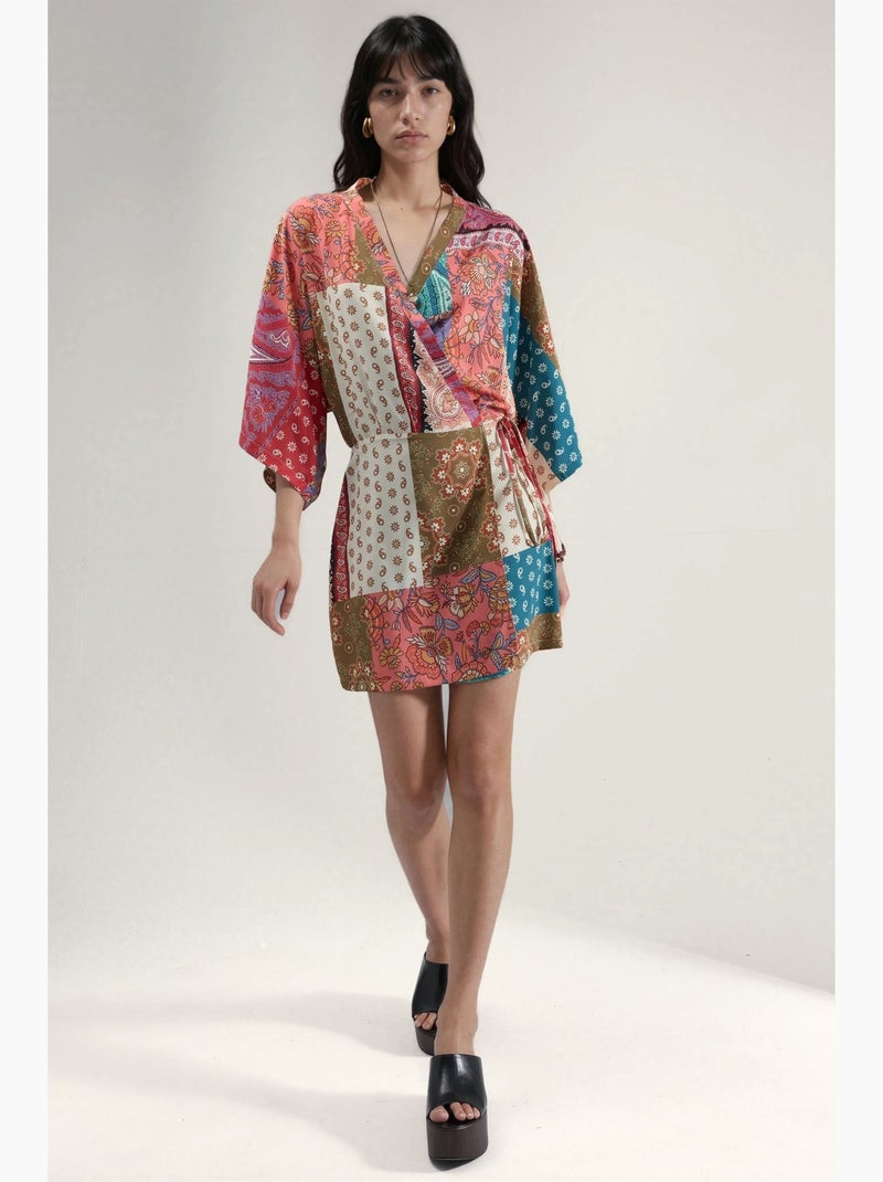 Blouse midi à col v et imprimé ethnique hiccup Rose - Kiabi