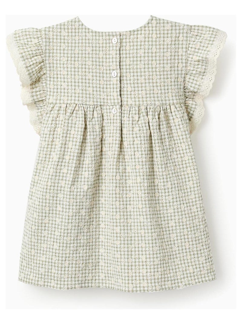 Blouse Motif Vichy, avec broderies et volants FIELD DAYS Vert clair - Kiabi