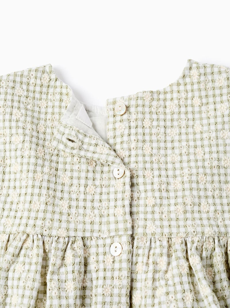 Blouse Motif Vichy, avec broderies et volants FIELD DAYS Vert clair - Kiabi